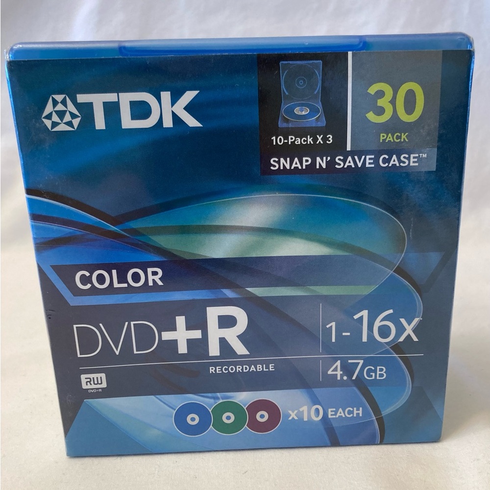TDK DVD+R 30-Pack Snap N Save Case.